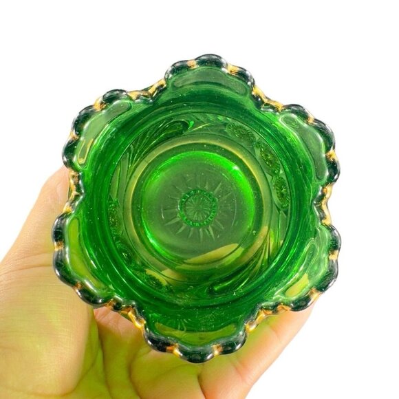 1896 EAPG Riverside Esther Emerald Glass Gold Spooner Antique Glass Vase VINTAGE - Picture 5 of 16